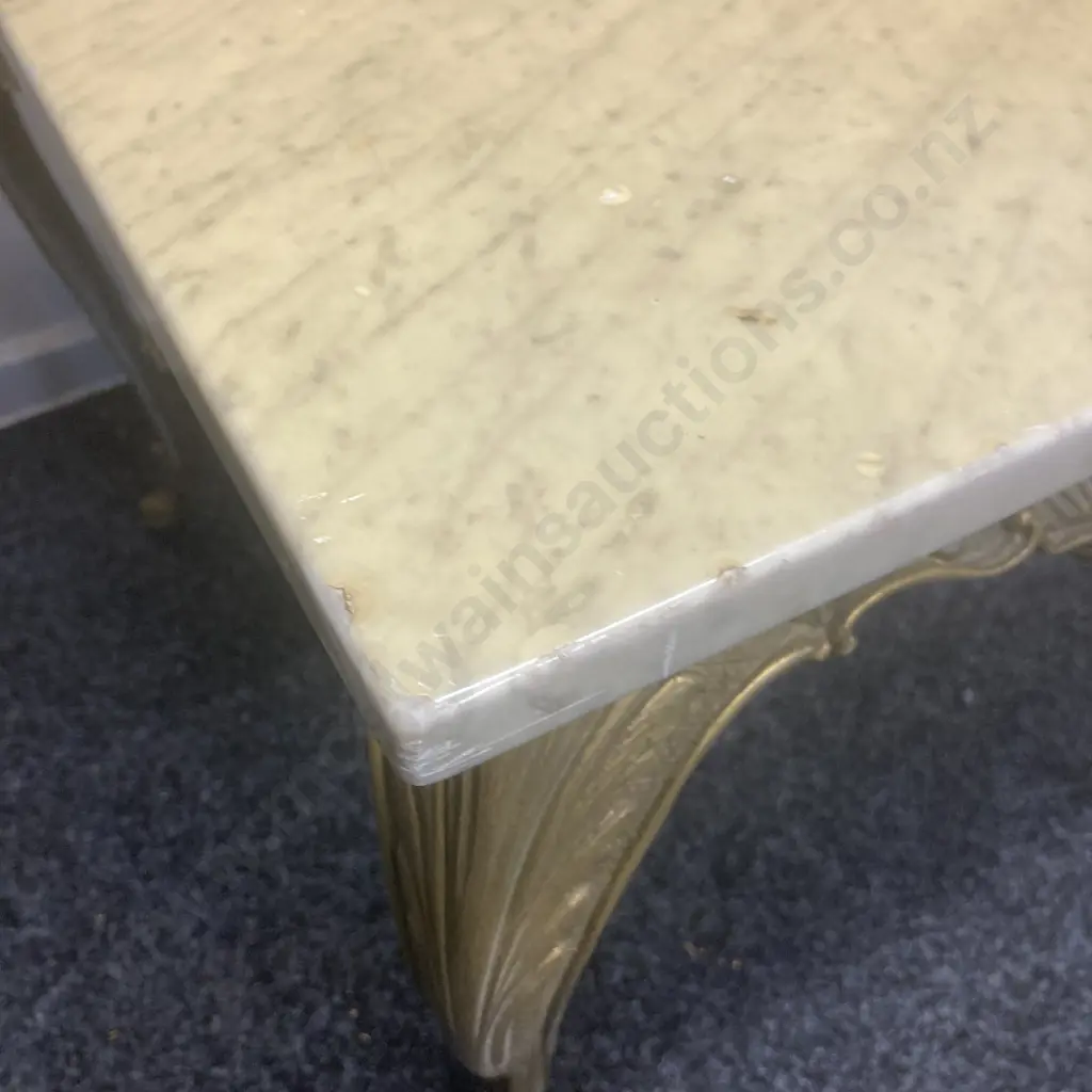 Marble Topped Occasional Table On Ornate Brass Base. H46 W87 D53cm (As Found Condition) Image 1++